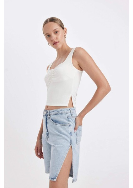 Yüksek Bel Jean Bermuda Şort