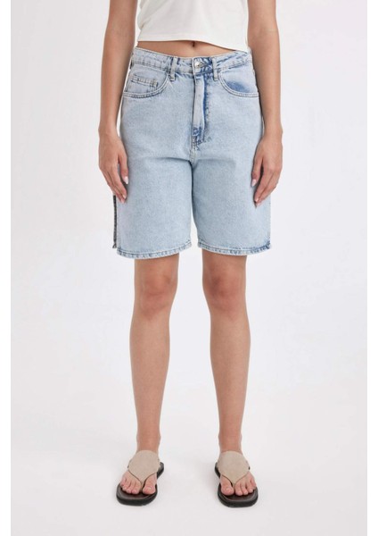 Yüksek Bel Jean Bermuda Şort