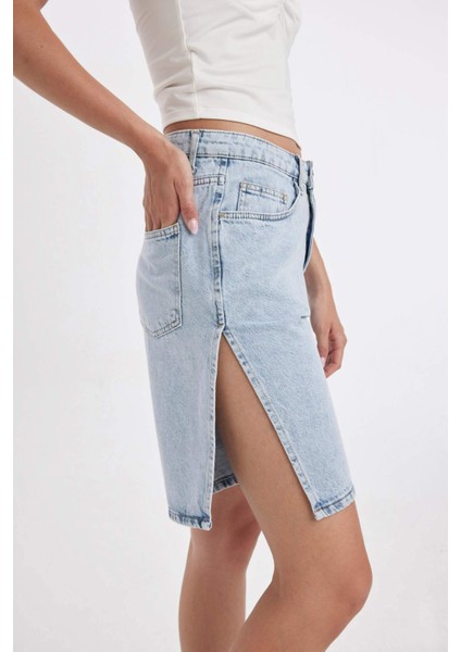 Yüksek Bel Jean Bermuda Şort