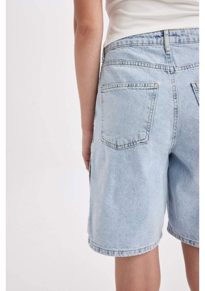 Yüksek Bel Jean Bermuda Şort