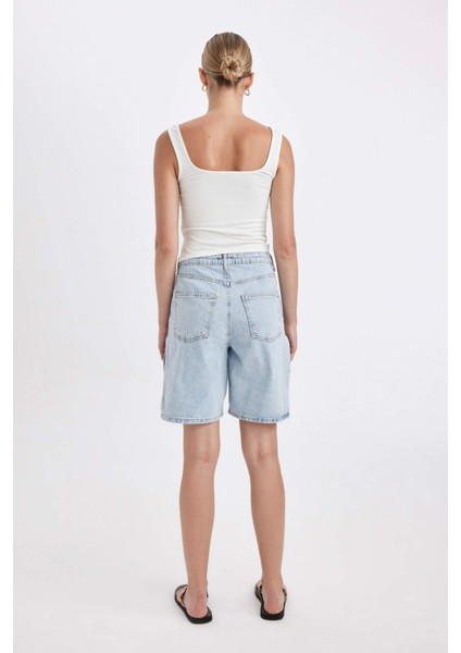 Yüksek Bel Jean Bermuda Şort