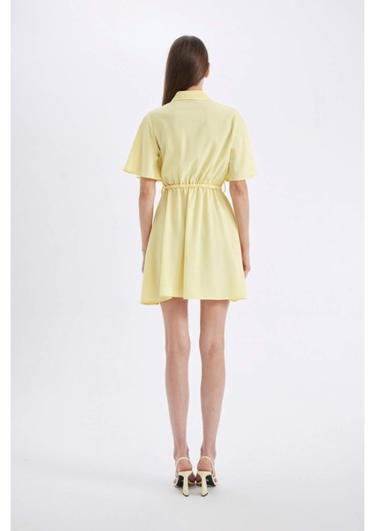 Gömlek Yaka Kısa Kollu Kemerli Mini Elbise D4095AX24HS