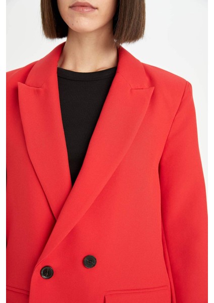 Oversize Geniş Kalıp Ceket Yaka Düğmeli Basic Düz Blazer Ceket C2457AX24AU