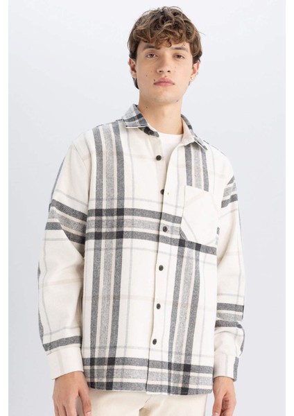 Regular Fit Polo Yaka Kareli Oduncu Flanel Uzun Kollu Gömlek D4133AX24WN