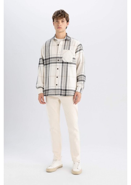 Regular Fit Polo Yaka Kareli Oduncu Flanel Uzun Kollu Gömlek D4133AX24WN