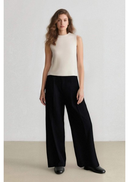 Wide Leg Klasik Lacivert Palazzo Pantolon Pensli Geniş Bol Paça Basic Düz Cepli Yüksek Bel C2022AX24AU