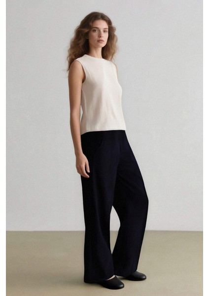 Wide Leg Klasik Lacivert Palazzo Pantolon Pensli Geniş Bol Paça Basic Düz Cepli Yüksek Bel C2022AX24AU