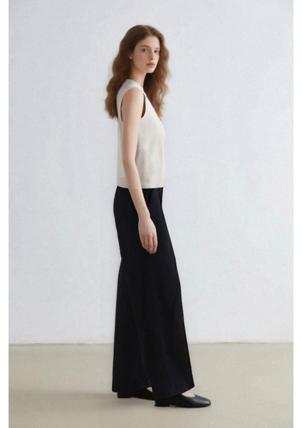 Wide Leg Klasik Lacivert Palazzo Pantolon Pensli Geniş Bol Paça Basic Düz Cepli Yüksek Bel C2022AX24AU