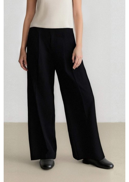 Wide Leg Klasik Lacivert Palazzo Pantolon Pensli Geniş Bol Paça Basic Düz Cepli Yüksek Bel C2022AX24AU