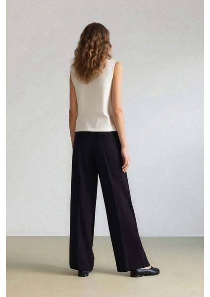 Wide Leg Klasik Lacivert Palazzo Pantolon Pensli Geniş Bol Paça Basic Düz Cepli Yüksek Bel C2022AX24AU