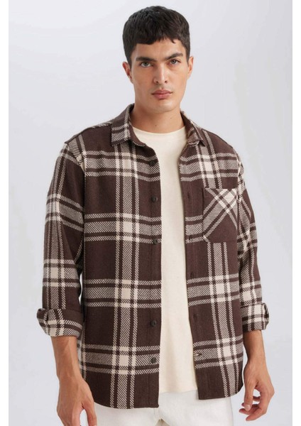 Regular Fit Kareli Oduncu Flanel Uzun Kollu Gömlek D4132AX24WN