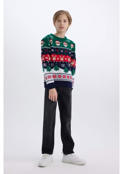 Erkek Çocuk Yılbaşı Temalı Bisiklet Yaka Triko Kazak B2246A824CW