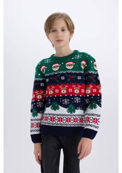 Erkek Çocuk Yılbaşı Temalı Bisiklet Yaka Triko Kazak B2246A824CW