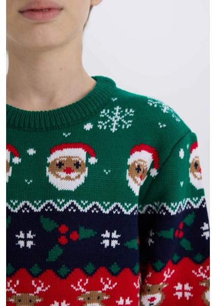 Erkek Çocuk Yılbaşı Temalı Bisiklet Yaka Triko Kazak B2246A824CW