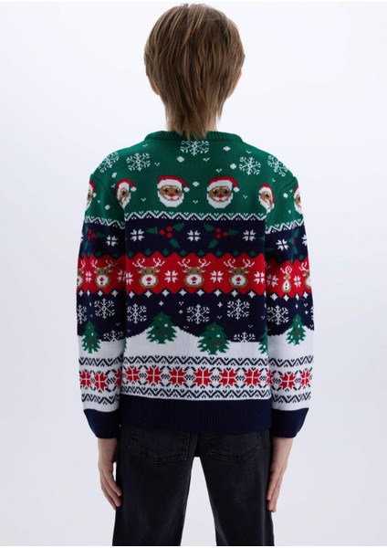 Erkek Çocuk Yılbaşı Temalı Bisiklet Yaka Triko Kazak B2246A824CW