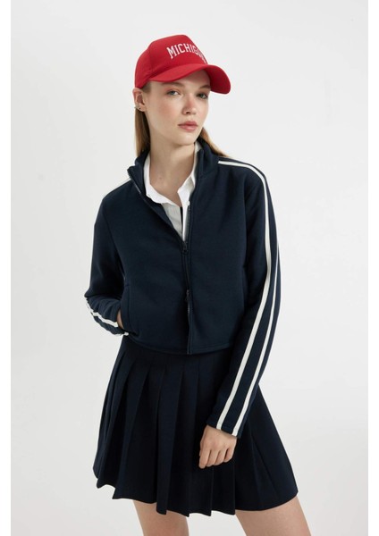 Fitted Dik Yaka Basic Düz Cepli Fermuarlı Sweatshirt D4751AX24AU