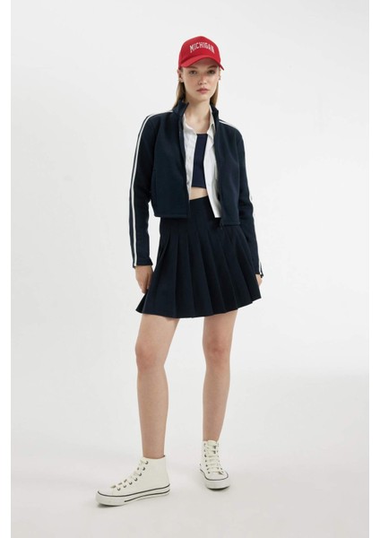 Fitted Dik Yaka Basic Düz Cepli Fermuarlı Sweatshirt D4751AX24AU