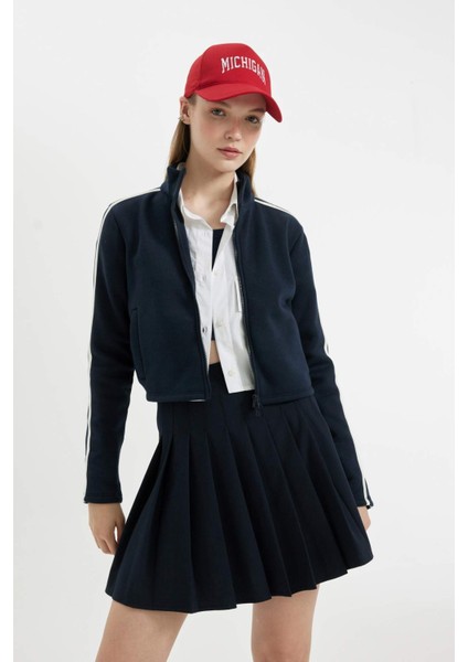 Fitted Dik Yaka Basic Düz Cepli Fermuarlı Sweatshirt D4751AX24AU