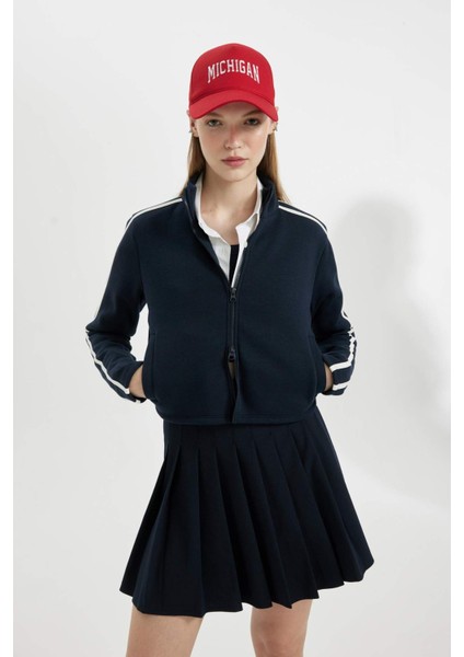 Fitted Dik Yaka Basic Düz Cepli Fermuarlı Sweatshirt D4751AX24AU