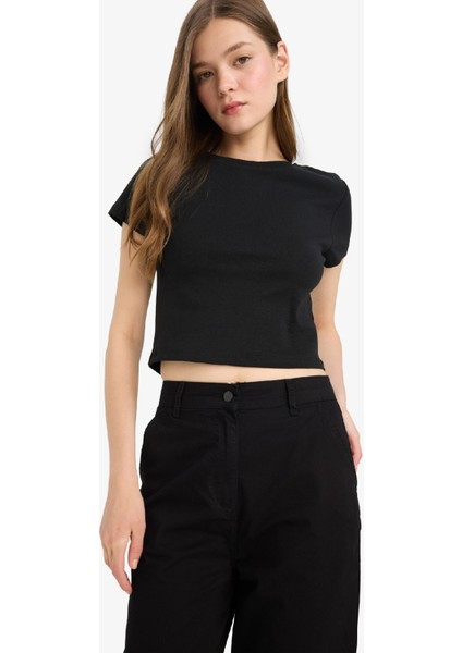 Coool Fitted Bisiklet Yaka Ribana Basic Düz Kısa Kollu Tişört T9631AZ24AU