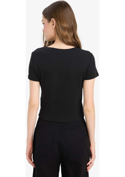 Coool Fitted Bisiklet Yaka Ribana Basic Düz Kısa Kollu Tişört T9631AZ24AU