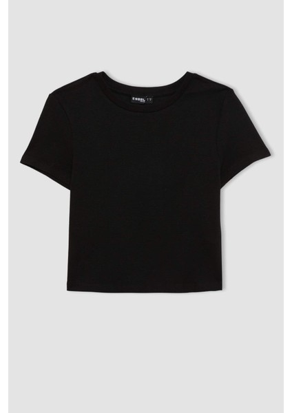 Coool Fitted Bisiklet Yaka Ribana Basic Düz Kısa Kollu Tişört T9631AZ24AU