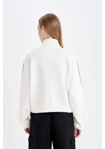 Coool Loose Fit Baskılı Fermuarlı Kalın Sweatshirt D4763AX24AU