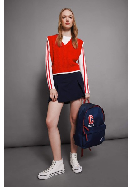 Coool Slim Fit Dar Kesim Basic Düz V Yaka Kırmızı Triko Süveter