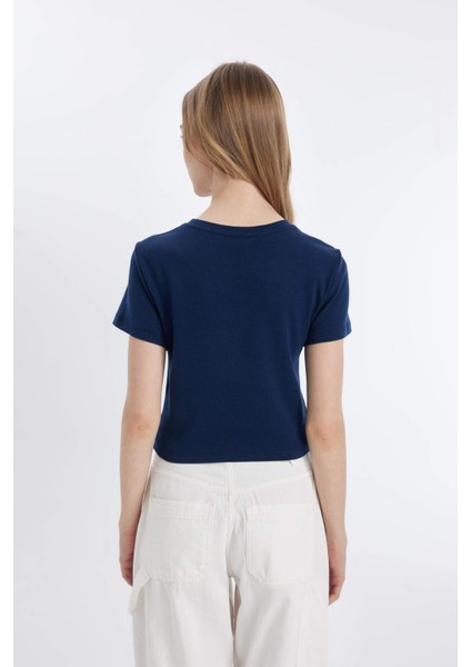 Coool Fitted Bisiklet Yaka Ribana Basic Düz Kısa Kollu Tişört T9631AZ24AU