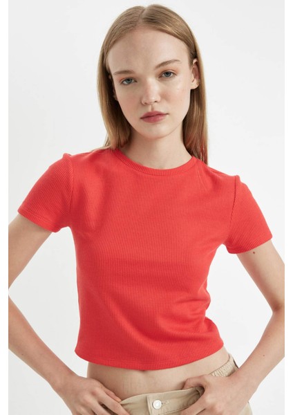 Coool Fitted Vücuda Oturan Waffle Basic Düz Kısa Kollu Tişört D5181AX24AU