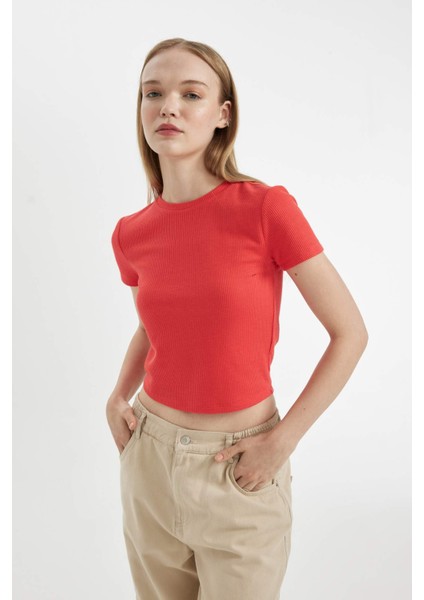 Coool Fitted Vücuda Oturan Waffle Basic Düz Kısa Kollu Tişört D5181AX24AU