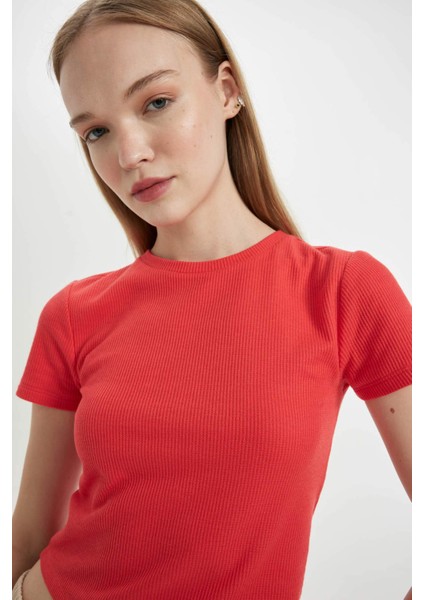 Coool Fitted Vücuda Oturan Waffle Basic Düz Kısa Kollu Tişört D5181AX24AU