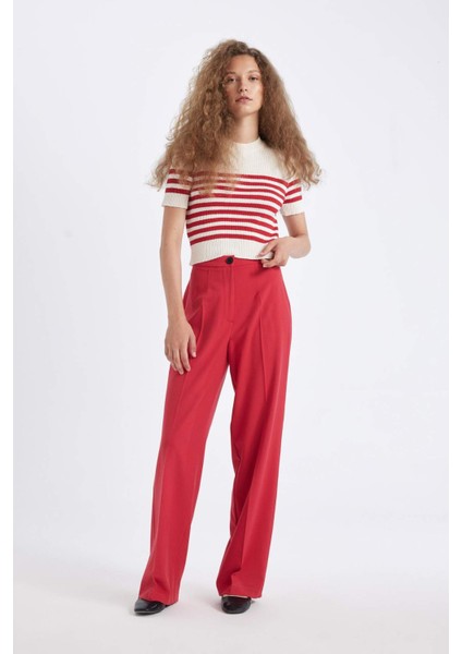 Standart Boy Kumaş Palazzo Pantolon Wide Leg Geniş Bol Paça Basic Düz Yüksek Bel C6402AX24AU
