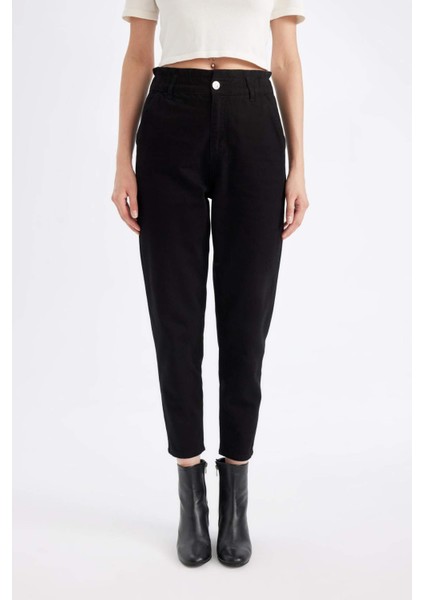 Paperbag Gabardin Kumaş Pantolon Yüksek Bel Cepli Basic Düz Standart Paça S2790AZ24WN