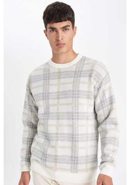 Relax Fit Bisiklet Yaka Desenli Triko Kazak Y0619AZ24AU