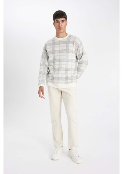 Relax Fit Bisiklet Yaka Desenli Triko Kazak Y0619AZ24AU