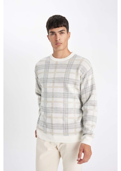 Relax Fit Bisiklet Yaka Desenli Triko Kazak Y0619AZ24AU