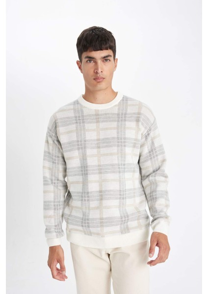 Relax Fit Bisiklet Yaka Desenli Triko Kazak Y0619AZ24AU