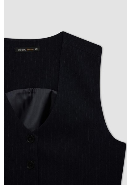 V Yaka Çizgili Düğmeli Blazer Yelek C2027AX24AU