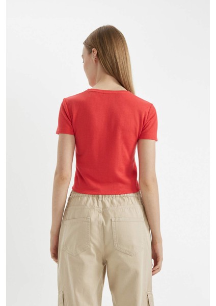 Coool Fitted Vücuda Oturan Waffle Basic Düz Kısa Kollu Tişört D5181AX24AU