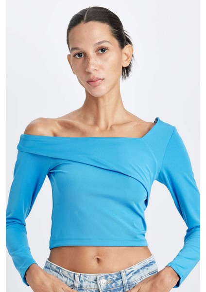 Fitted Vücuda Oturan Omzu Açık Uzun Kollu Tişört D5155AX24AU