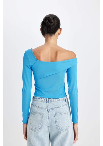 Fitted Vücuda Oturan Omzu Açık Uzun Kollu Tişört D5155AX24AU