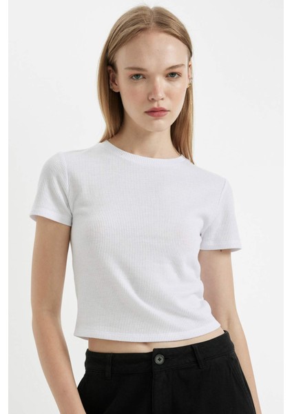 Coool Fitted Vücuda Oturan Waffle Basic Düz Kısa Kollu Tişört D5181AX24AU