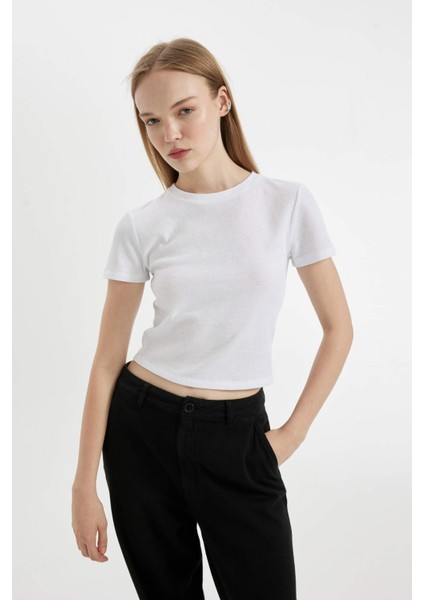 Coool Fitted Vücuda Oturan Waffle Basic Düz Kısa Kollu Tişört D5181AX24AU