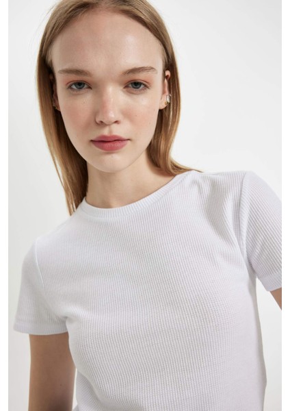 Coool Fitted Vücuda Oturan Waffle Basic Düz Kısa Kollu Tişört D5181AX24AU