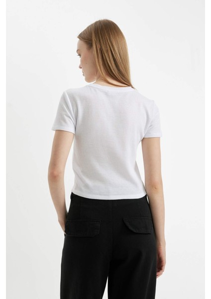 Coool Fitted Vücuda Oturan Waffle Basic Düz Kısa Kollu Tişört D5181AX24AU