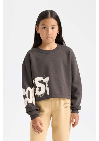 Kız Çocuk Bisiklet Yaka Baskılı Sweatshirt D2882A824WN