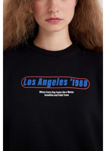 Oversize Geniş Kalıp Bisiklet Yaka Sırt Baskılı Kalın Sweatshirt D4939AX24AU