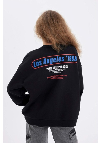 Oversize Geniş Kalıp Bisiklet Yaka Sırt Baskılı Kalın Sweatshirt D4939AX24AU