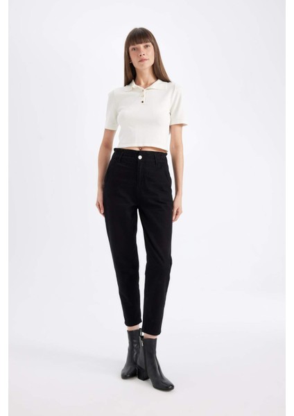 Paperbag Gabardin Kumaş Pantolon Yüksek Bel Cepli Basic Düz Standart Paça S2790AZ24WN